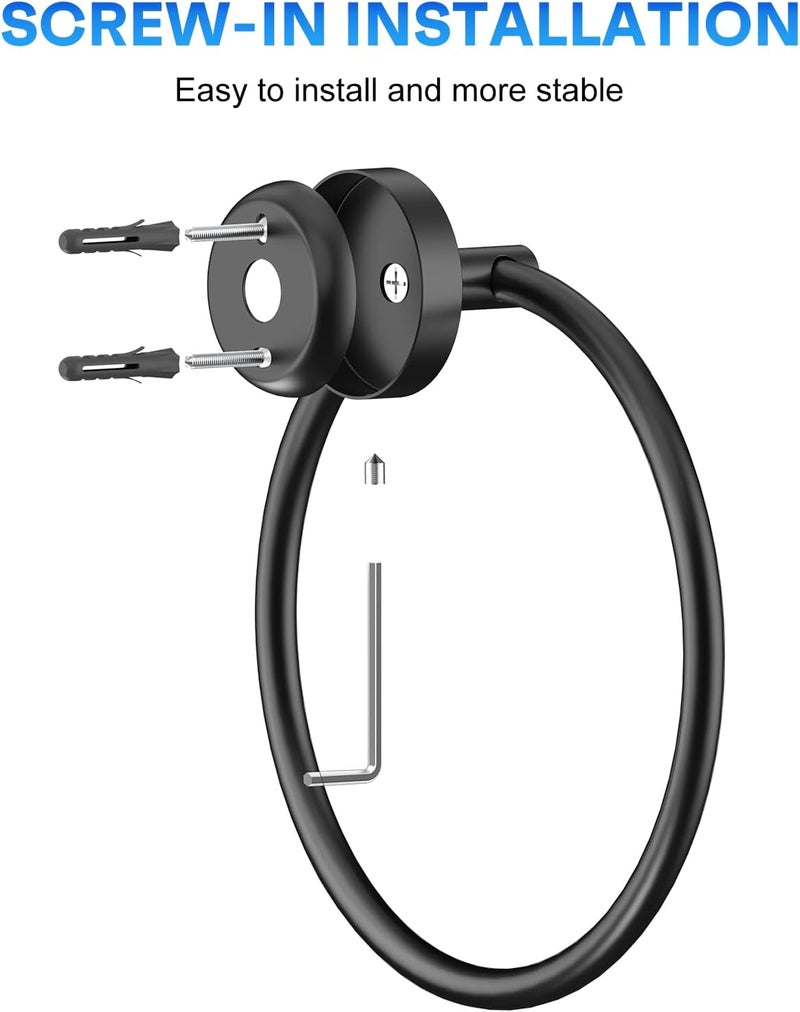 EZKEY Hand Towel Holder Screw-in Matte Black Towel Ring for Bathroom Wall Stainless Steel Round Towel Hanger for Bathroom Hardware Accessories - Image 4